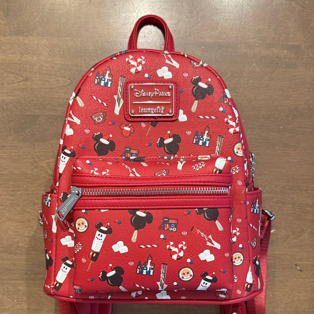 NWOT Loungefly Disney Parks Christmas Holiday Snacks Food Mickey Mouse Bars Red